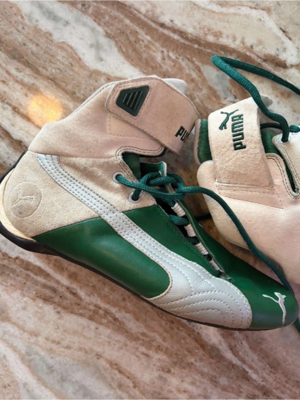 Puma Green and Cream High-Top Sneakers
